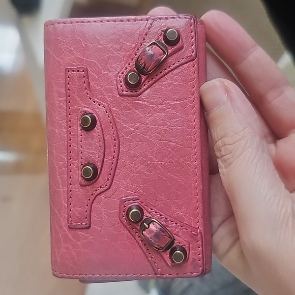 Balenciaga Motocross Leather Key Case Wallet Terracotta Pink Authentic - Picture 12 of 12